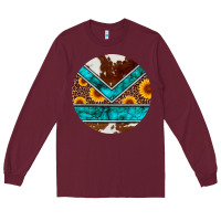 Burgundy turquoise cowhide leopard sunflowers round Long Sleeve Tee - Artiststas