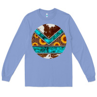 Colony Blue turquoise cowhide leopard sunflowers round Long Sleeve Tee - Artiststas