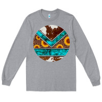 Heather Grey turquoise cowhide leopard sunflowers round Long Sleeve Tee - Artiststas