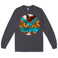 Smoke turquoise cowhide leopard sunflowers round Long Sleeve Tee - Artiststas