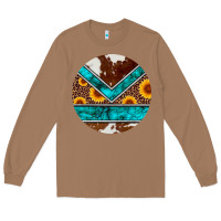 Toasted Coconut turquoise cowhide leopard sunflowers round Long Sleeve Tee - Artiststas