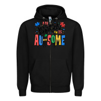 Black my brother is ausome autism Zipper Hoodie - MaliasSmallBusiness