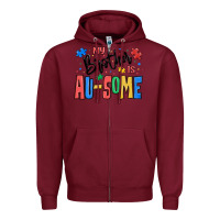 Burgundy my brother is ausome autism Zipper Hoodie - MaliasSmallBusiness