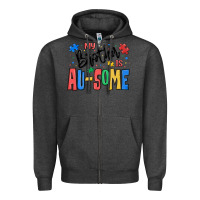 Charcoal Heather my brother is ausome autism Zipper Hoodie - MaliasSmallBusiness