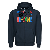Navy my brother is ausome autism Zipper Hoodie - MaliasSmallBusiness