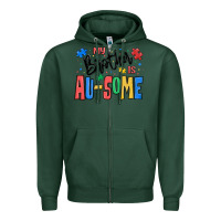 Sports Green my brother is ausome autism Zipper Hoodie - MaliasSmallBusiness