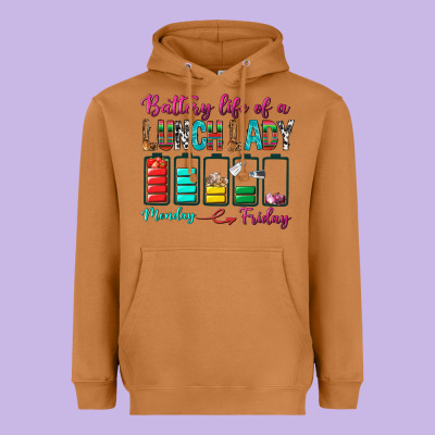 Battery Life Of A Lunch Lady Heavyweight Hoodie Designed By Bundleandbundleshop