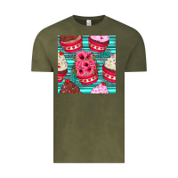 Vintage Olive valentines day flower cupcakes and serape seamless pattern Vintage Tee - BundleAndBundleShop