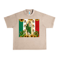 French Oak San Judas with Mexican Flag Urban Heavy Tee - JahusDesignShop