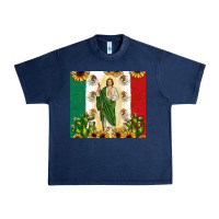 Navy San Judas with Mexican Flag Urban Heavy Tee - JahusDesignShop