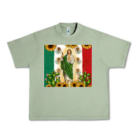 Oil Green San Judas with Mexican Flag Urban Heavy Tee - JahusDesignShop