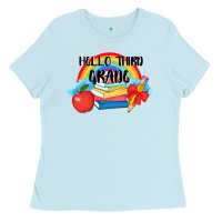 Baby Blue back to school hello third grade 3200x2400 Ladies Tee - AdoDesignShop