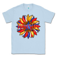 Dusty Blue america with american flag colors and sunflower with star Classic Tee - Artiststas
