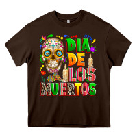 Chocolate Brown Dia de los muertos Heavy Core Tee - RanaPortraitStore