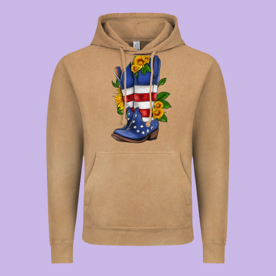 American Cowboy Boot With Sunflower Vintage Hoodie Designed By Hra Design Shop
