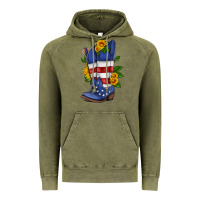 Vintage Olive american cowboy boot with sunflower Vintage Hoodie - HRA Design Shop