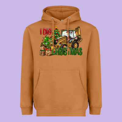 I Dig Christmas Backhoe Loader Heavyweight Hoodie Designed By Bundleandbundleshop