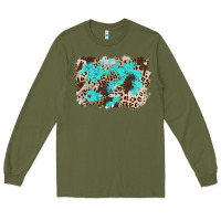 Army Green cowhide leopard turquoise background Long Sleeve Tee - AdoDesignShop