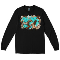 Black cowhide leopard turquoise background Long Sleeve Tee - AdoDesignShop