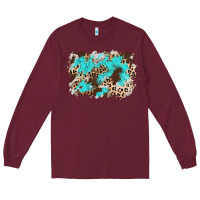 Burgundy cowhide leopard turquoise background Long Sleeve Tee - AdoDesignShop