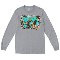 Heather Grey cowhide leopard turquoise background Long Sleeve Tee - AdoDesignShop