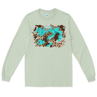 Matcha cowhide leopard turquoise background Long Sleeve Tee - AdoDesignShop