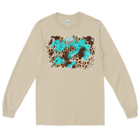Mushroom cowhide leopard turquoise background Long Sleeve Tee - AdoDesignShop