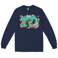 Navy cowhide leopard turquoise background Long Sleeve Tee - AdoDesignShop