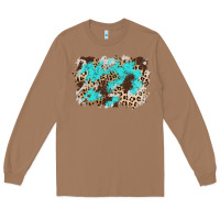 Toasted Coconut cowhide leopard turquoise background Long Sleeve Tee - AdoDesignShop