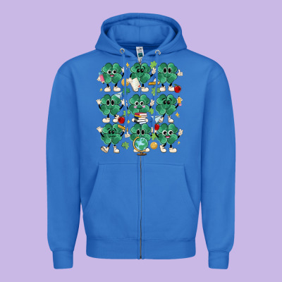 Teacher St Patrick Day Clovers Zipper Hoodie Designed By Maliassmallbusiness
