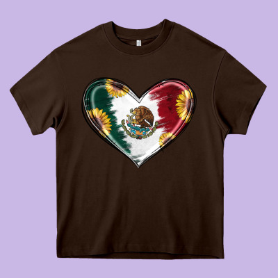 Heavy Core Tee Sunflower Mexican Flag Heart