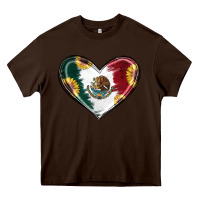 Chocolate Brown Sunflower Mexican Flag Heart Heavy Core Tee - RanaPortraitStore