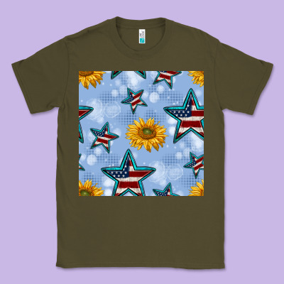 Patriotic Stars And Sunflower Classic Tee Designed By Bundleandbundleshop