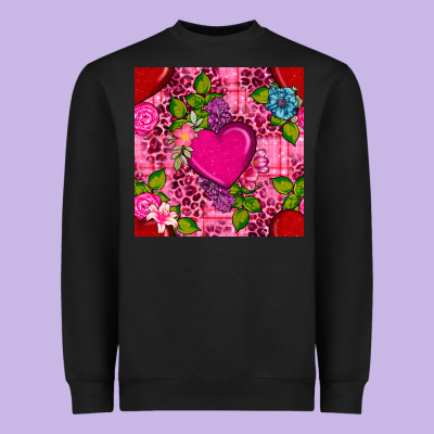 Valentines Day Flower Heart With Leopard Seamless Pattern Heavyweight Sweatshirt Designed By Bundleandbundleshop