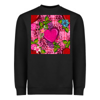 Black valentines day flower heart with leopard seamless pattern Heavyweight Sweatshirt - BundleAndBundleShop