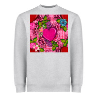 Heather Grey valentines day flower heart with leopard seamless pattern Heavyweight Sweatshirt - BundleAndBundleShop