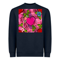 Navy valentines day flower heart with leopard seamless pattern Heavyweight Sweatshirt - BundleAndBundleShop