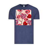 Vintage Denim valentines day lollipops and lips seamless pattern Vintage Tee - BundleAndBundleShop