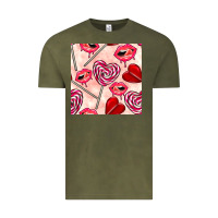 Vintage Olive valentines day lollipops and lips seamless pattern Vintage Tee - BundleAndBundleShop
