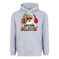 Heather Grey Don't Stop Believing Santa Heavyweight Hoodie - BundleAndBundleShop