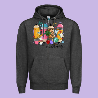 Teacher Life Pencils Zipper Hoodie Designed By Maliassmallbusiness