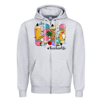 Heather Grey teacher life pencils Zipper Hoodie - MaliasSmallBusiness
