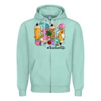 Seafoam teacher life pencils Zipper Hoodie - MaliasSmallBusiness
