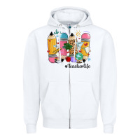 White teacher life pencils Zipper Hoodie - MaliasSmallBusiness