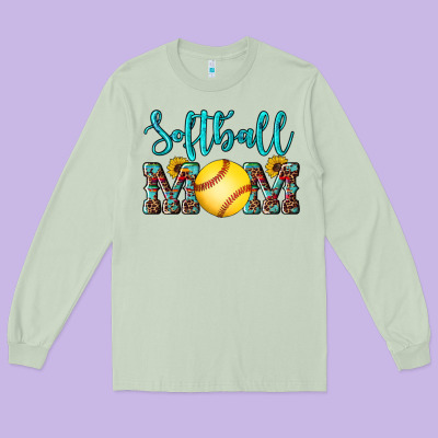 Western Leopard  Sunflowers Glitter Mom Softball Long Sleeve Tee Designed By Artiststas
