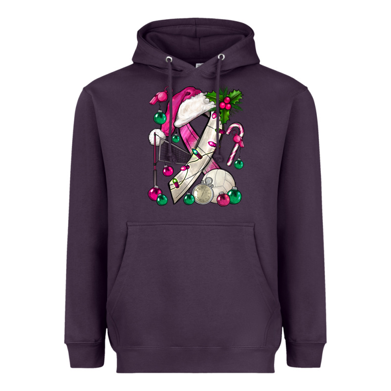Pink Christmas Breast Cancer Ribbon Volleyball Heavyweight Hoodie by BundleAndBundleShop | Teevron