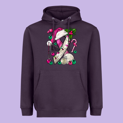 Pink Christmas Breast Cancer Ribbon Volleyball Heavyweight Hoodie Designed By Bundleandbundleshop