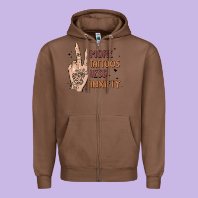 More Tattoos Less Anxiety Zipper Hoodie Designed By Maliassmallbusiness
