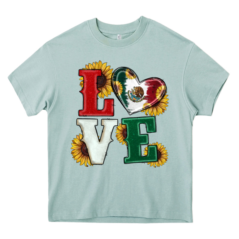 Mexican Flag With Sunflowers Love Heavy Core Tee by RanaPortraitStore | Teevron