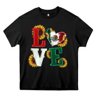 Black Mexican Flag With Sunflowers Love Heavy Core Tee - RanaPortraitStore
